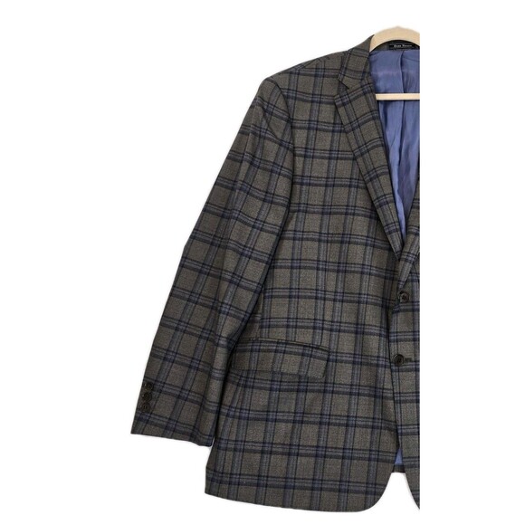 Enzo Tovare Blazer Mens 46R Gray Blue Plaid Brit AMF Jacket Wool Two Button - Picture 4 of 16